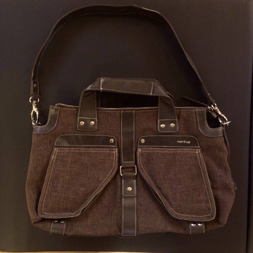 Matt and Nat brown vegan tweed/ pleather shoulder bag/ hand bag removable strap
